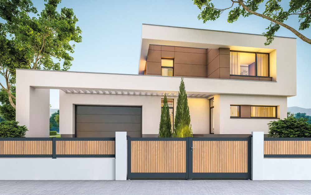 portails battant PVC coloris bois cadre anthracite