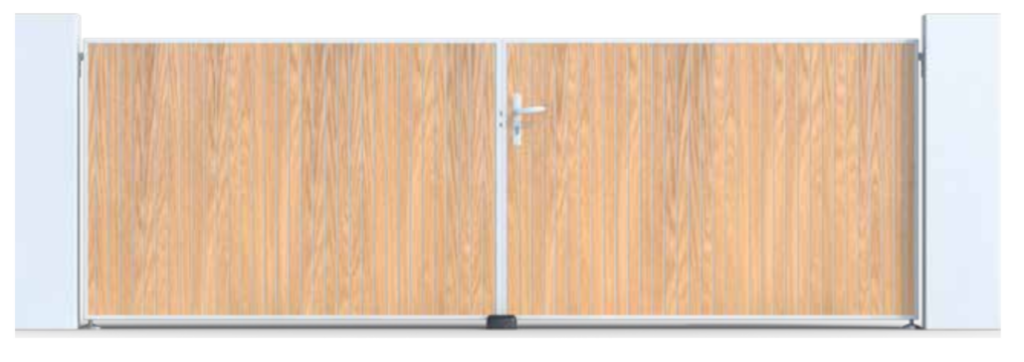 portail battant PVC bois cadre blanc