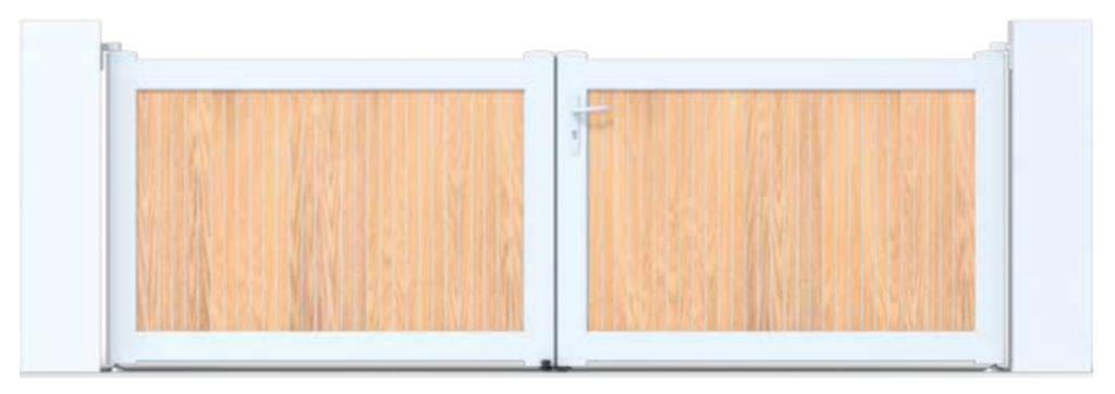 portail battant PVC bois cadre blanc